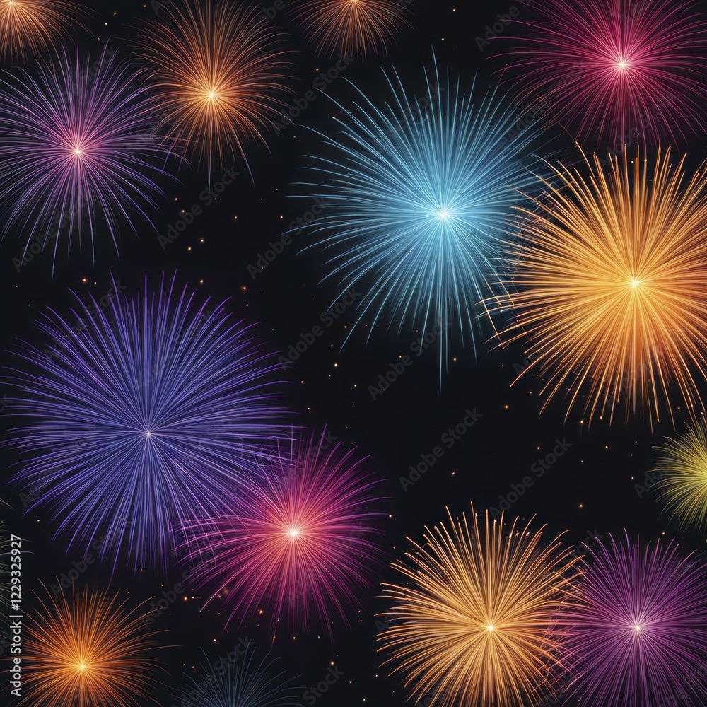 Naklejka premium Colorful fireworks burst in the dark night sky, adding bright, vibrant colors to the festive celebration, AI generated