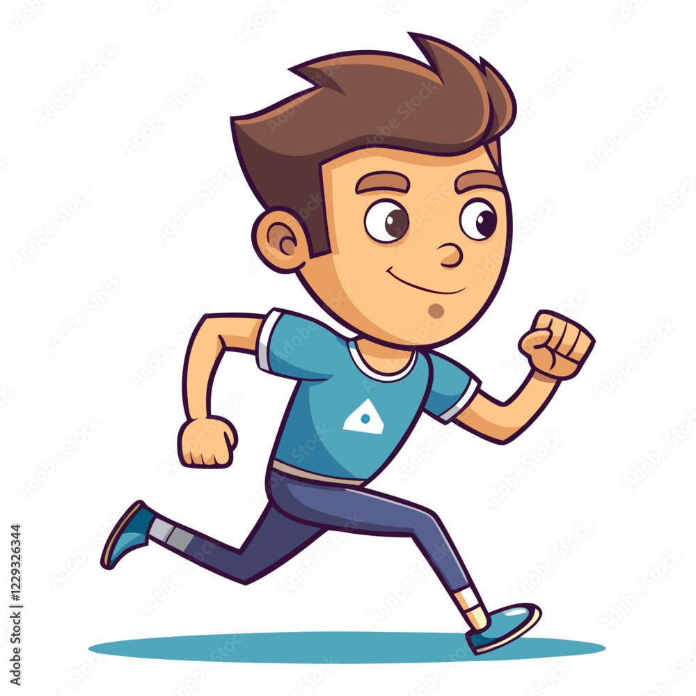 A cheerful man is running energetically through a park on a sunny day. His expression reflects determination and joy, embodying a healthy, active lifestyle A cheerful man is running energetically through a park on a sunny day. His expression reflects determination and joy, embodying a healthy, active lifestyle