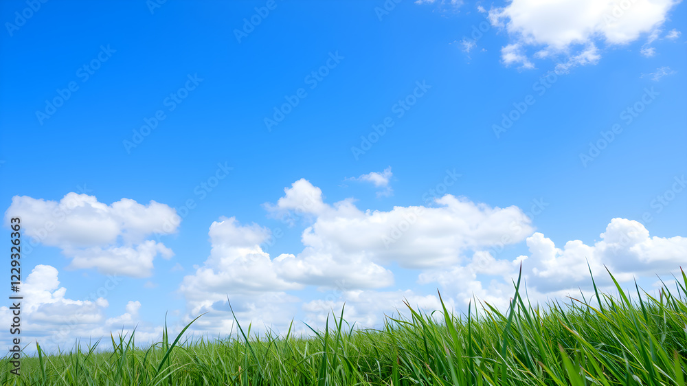 Green grass and blue sky with white clouds Green grass and blue sky with white clouds
