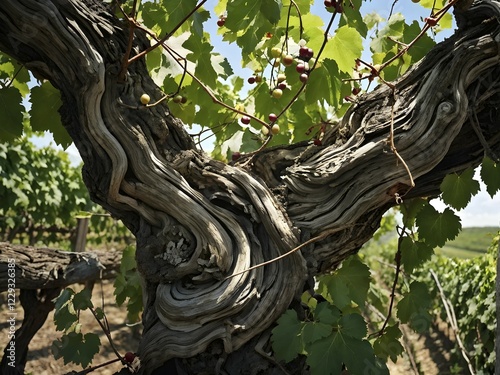 AI generated ancient weather gnarled trunks twisting skyward in a storied vineyard decades photo