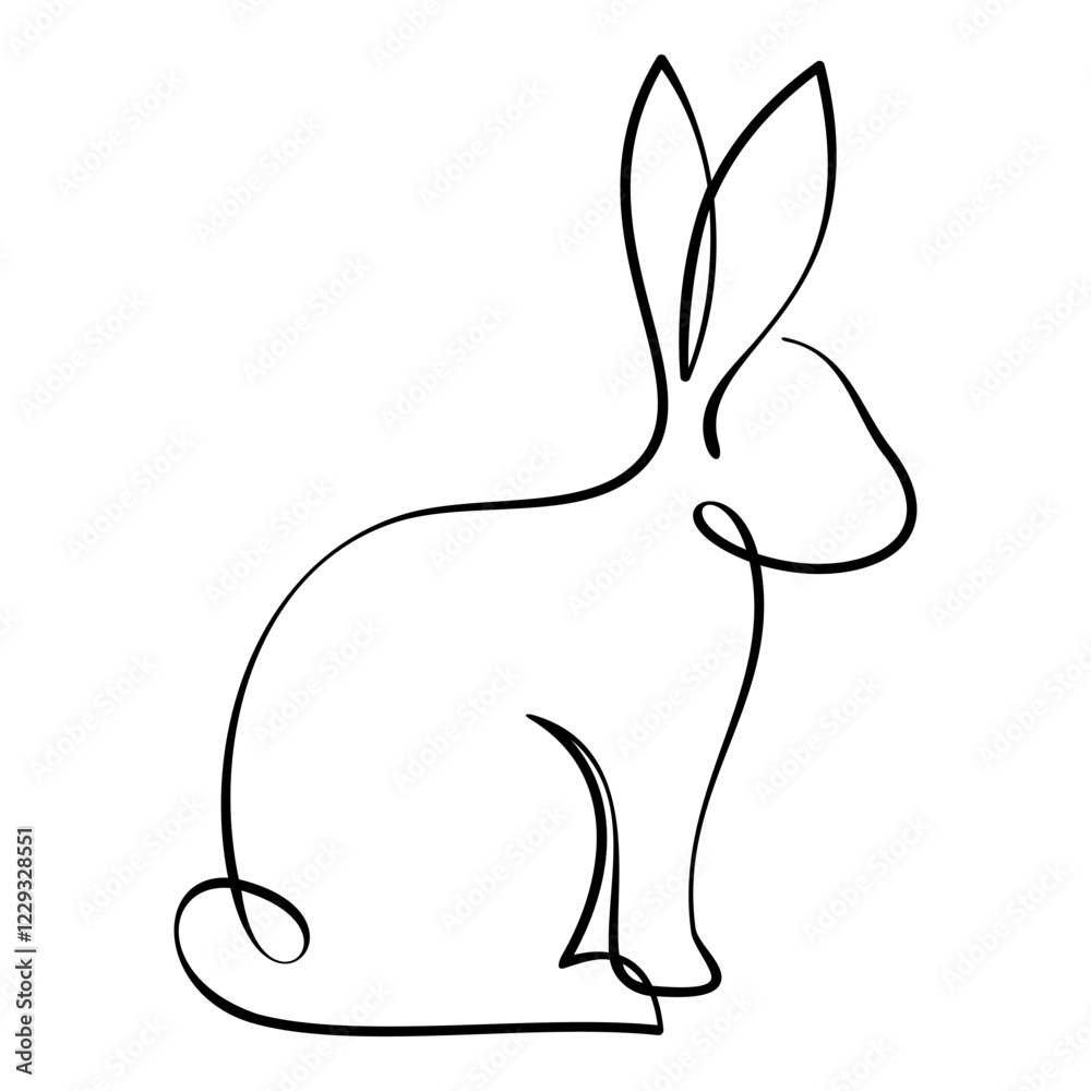 Rabbit illustration with black line art.