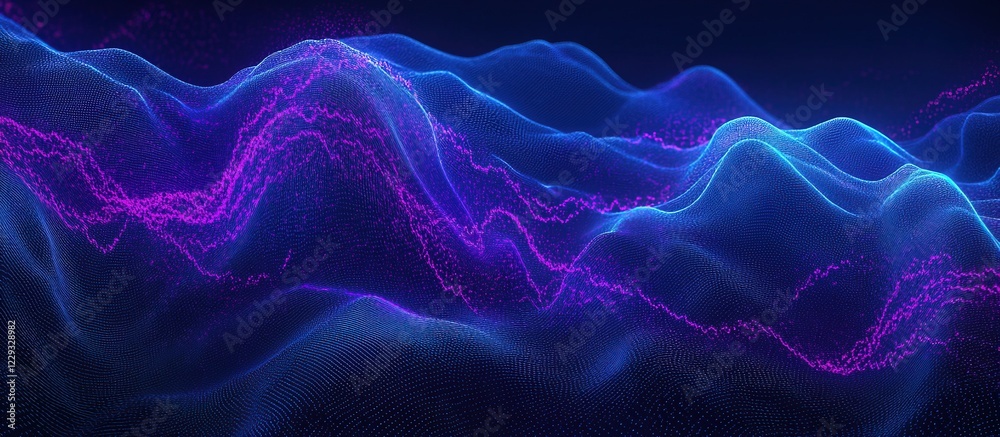 Fototapeta premium Abstract flowing blue and purple particles.