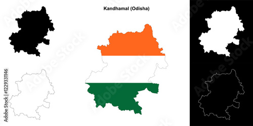 Kandhamal district (Odisha) blank outline map set photo