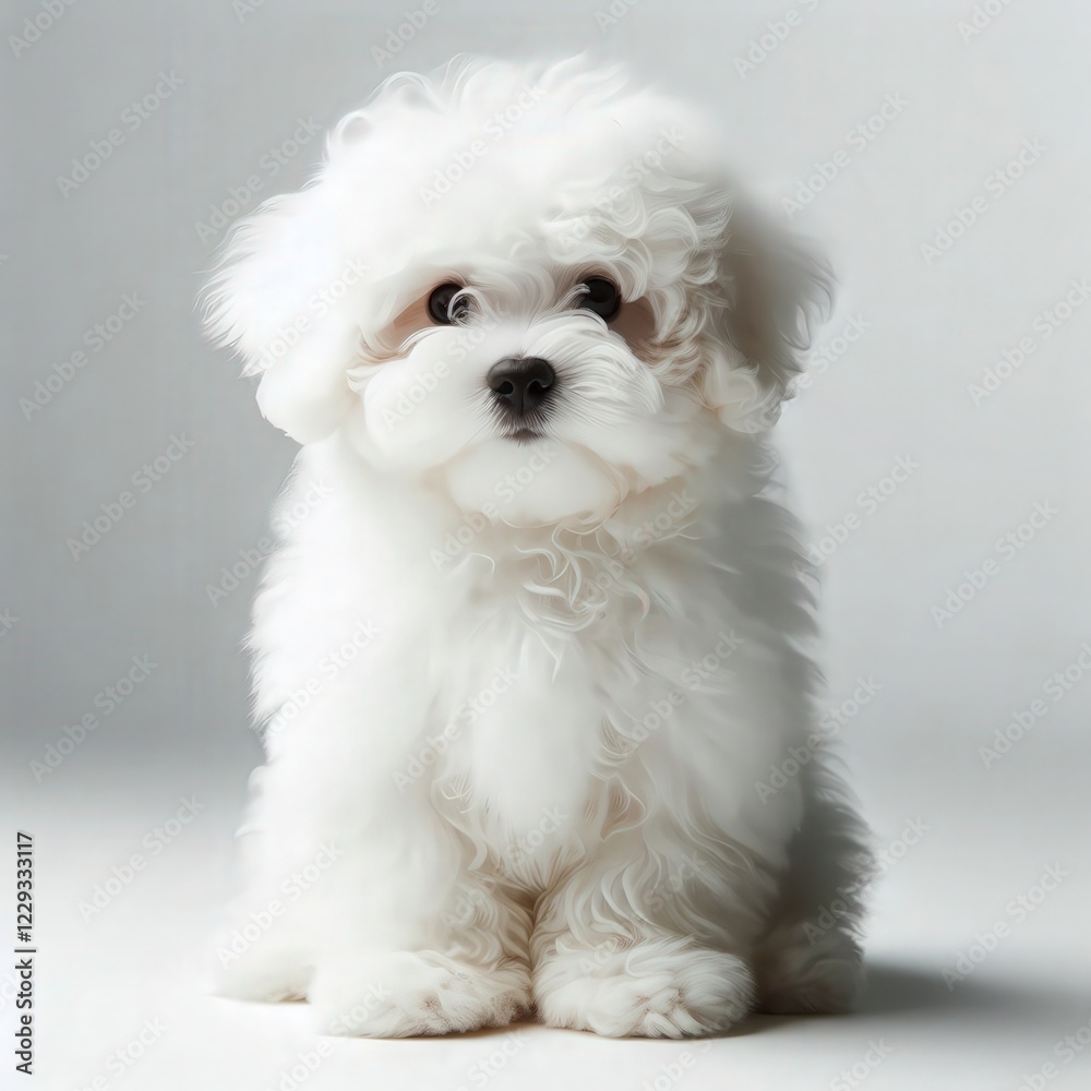 A fluffy white puppy sits patiently, gazing with wide eyes. Its soft fur glimmers under gentle lighting, capturing the playful essence of youth and innocence in a cozy indoor ambiance A fluffy white puppy sits patiently, gazing with wide eyes. Its soft fur glimmers under gentle lighting, capturing the playful essence of youth and innocence in a cozy indoor ambiance