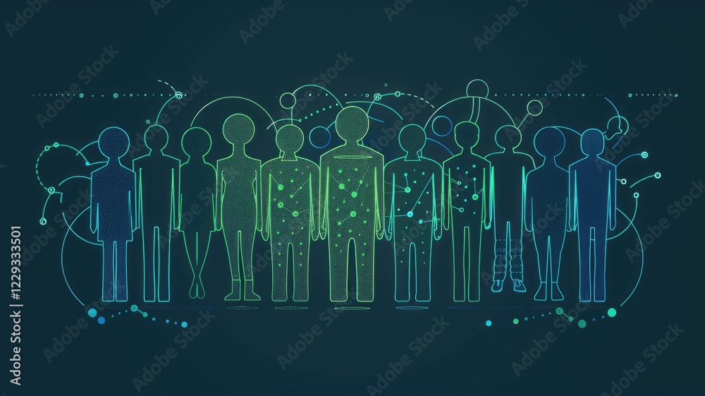 Fototapeta premium Human avatar gathering as group representation unity of people. Minimal style icons in digital form symbolized connection of network in community or teamwork of business team in organization. AIG53.