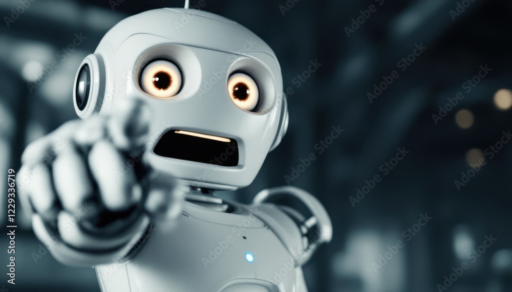 Robot pointing with a serious expression, a futuristic character. Robot pointing with a serious expression, a futuristic character.