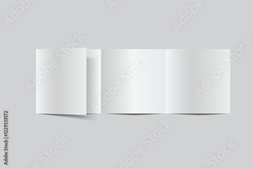 Blank white four fold open leaflet with shadows mockup template on background .Design for open booklet, thank you card, notecards, flyer, greeting card, wedding invitation, postcard, brochure. Vector
