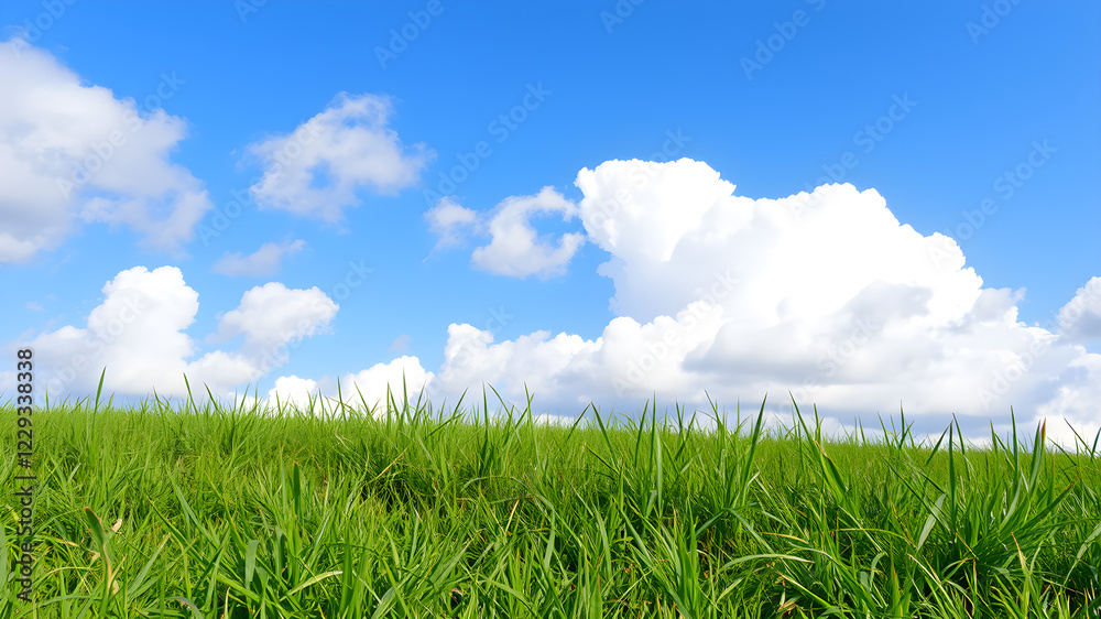 Green grass and blue sky with white clouds Green grass and blue sky with white clouds
