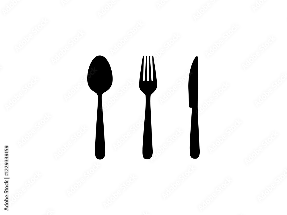 Silhouette of a spoon, fork, and knife in a simple minimalist style isolated on white Silhouette of a spoon, fork, and knife in a simple minimalist style isolated on white
