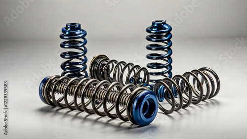 Automotive suspension springs on a white background