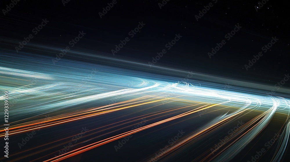 Plane at night. A serene view of the planet's curved horizon against the vastness of space, highlighted by thin, luminous atmospheric lines. Plane at night. A serene view of the planet's curved horizon against the vastness of space, highlighted by thin, luminous atmospheric lines.