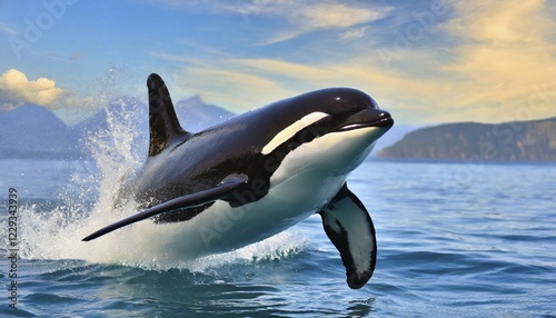 AI generated, animal, animals, mammal, mammals, biotope, habitat, one, individual animal, foraging, orca, orcas, killer whale, killer whales, live in all oceans, tropics, Antarctica, whale, killer whale, killer whale, killer whale, killer whale family, (Delphinidae), killer whale (Orcinus orca), Antarctica photo