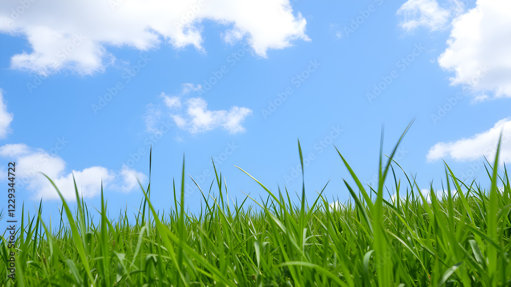 Green grass and blue sky with white clouds Green grass and blue sky with white clouds