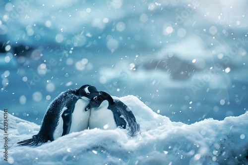 penguins huddling together for warmth photo