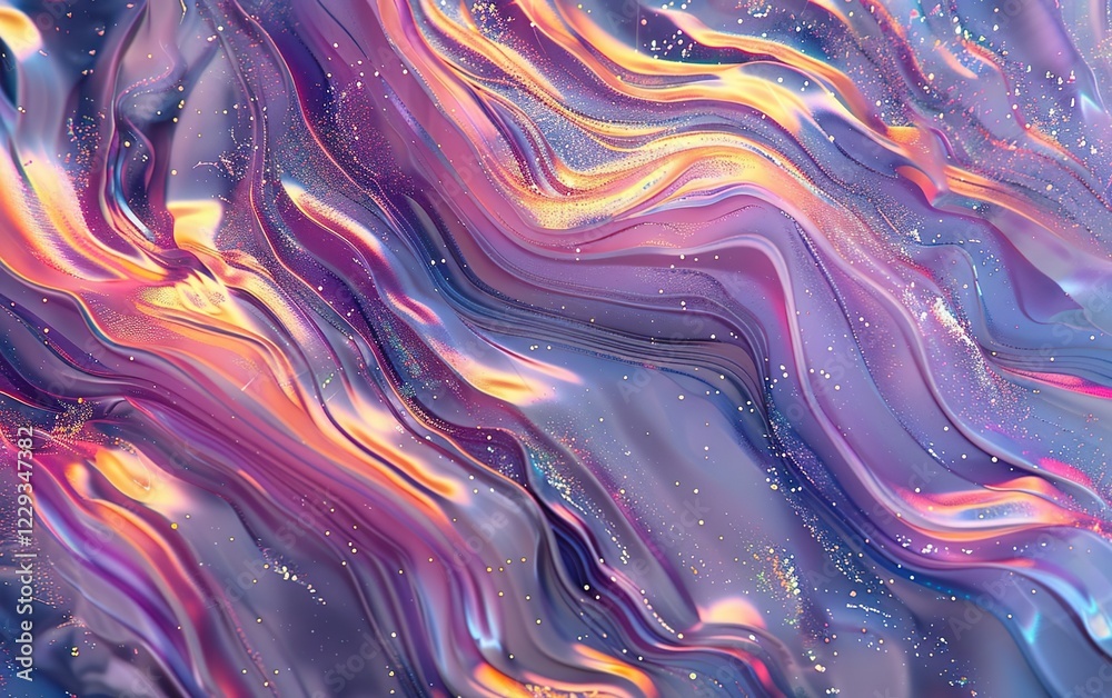Obraz premium Glass morphism liquid marbling texture. Heatmap style psychedelic surrealistic hologram. Holographic abstract synthwave neon vibrant waves design. Rainbow gradient colors. Etherial surface pattern.