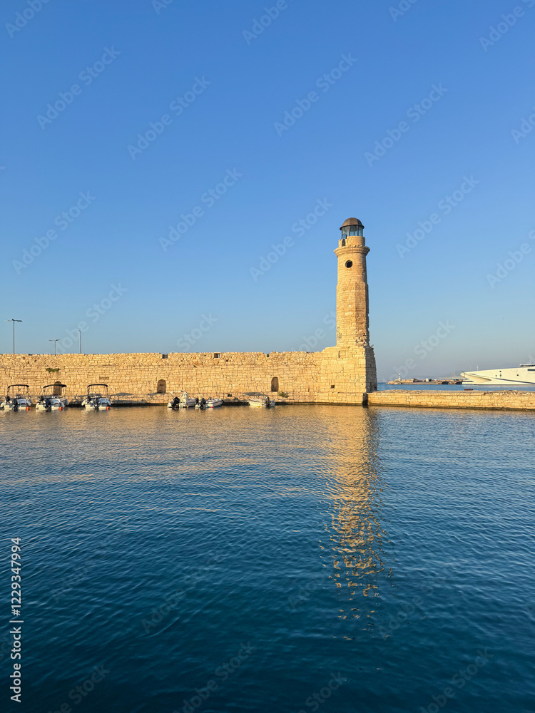 Fototapeta premium Lighthouse in the old port of Rethymnon, Greece. 