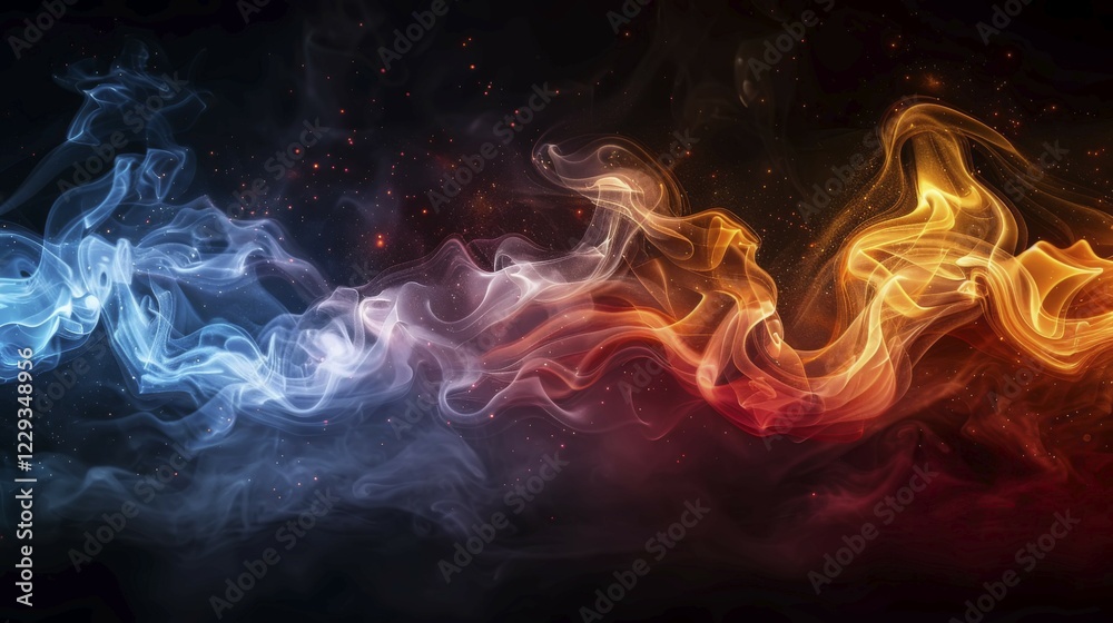 Fototapeta premium Dynamic abstract smoke flow with a gradient of blue and orange colors, ai generated, AI generated