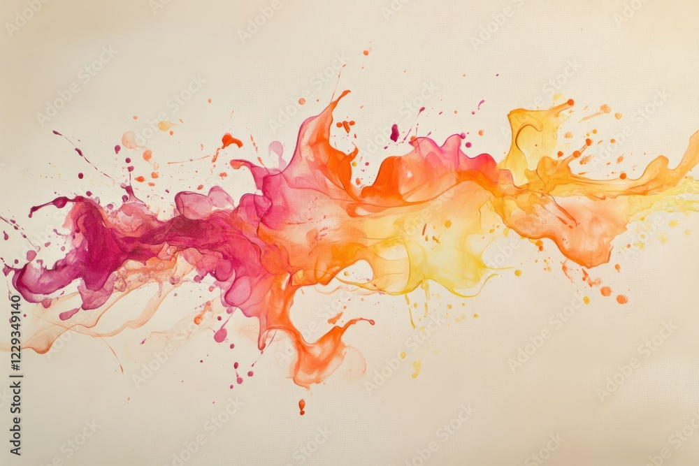 Fototapeta premium Vibrant Floating Splashes of Red Orange and Yellow on Neutral Abstract Background