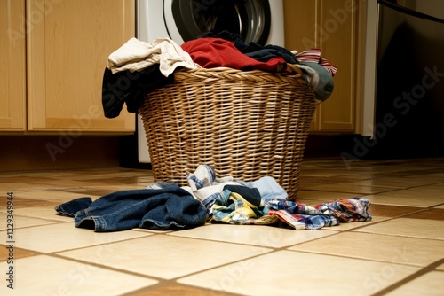Damp laundry basket with dirty clothes