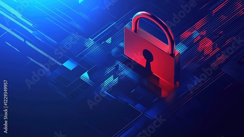 Uploading warning messages Hacking attacks, data encryption. data theft, fraud, phishing. System alert, Dynamic abstract design with geometric shapes and gradients on blue background,