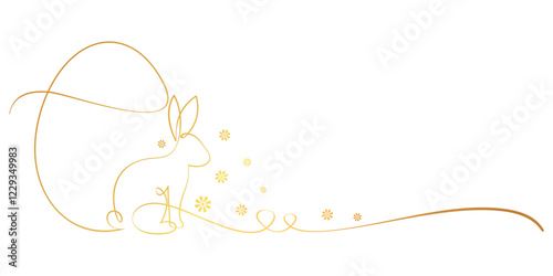 Easter eggs and bunnies with gold line art.