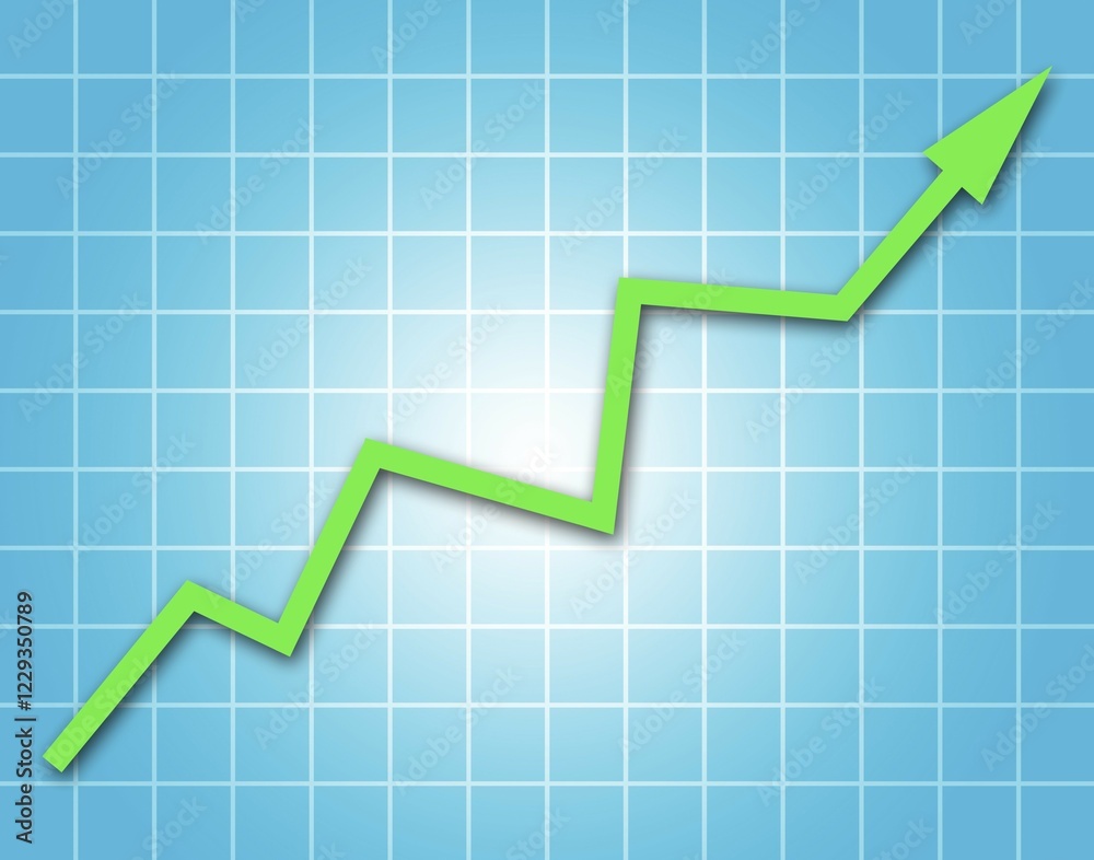 Arrow graph going up on blue background Arrow graph going up on blue background