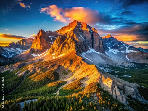 Breathtaking aerial shot: Sunrise paints Longs Peak, Colorado, a majestic dawn landscape.