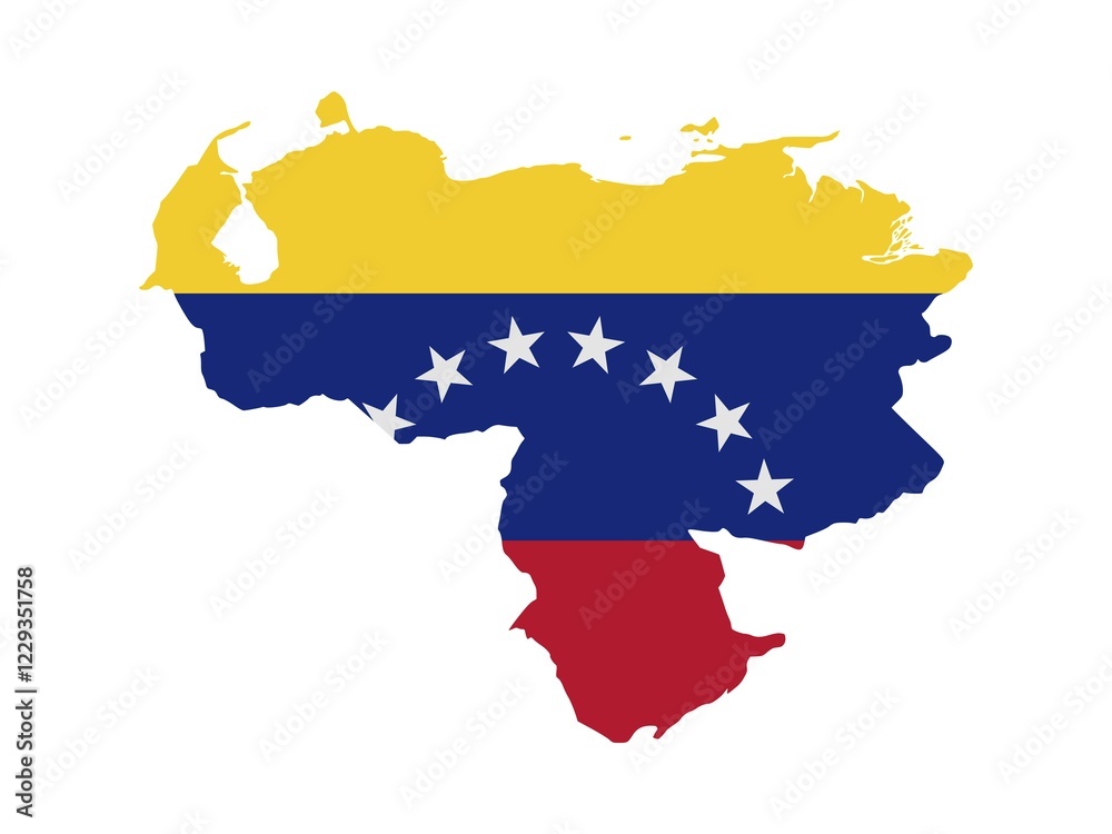 Obraz premium Flag in form form of the geographical country, Venezuela (Bolivarian Republic of), Latin America and the Caribbean, South America, Americas