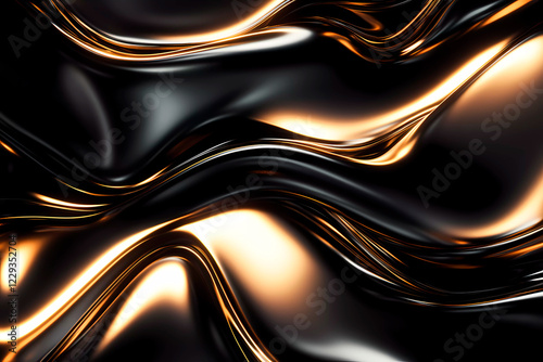 Abstract Black Gold Wavy Liquid Background