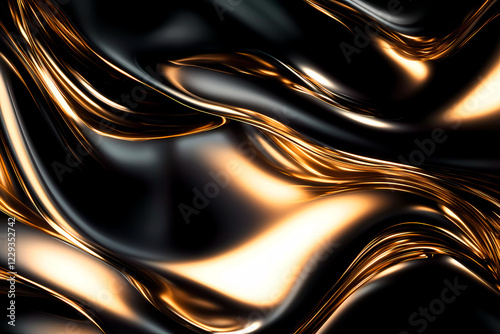 Abstract Black Gold Wavy Liquid Background