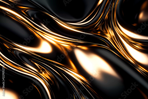 Abstract Black Gold Wavy Liquid Background