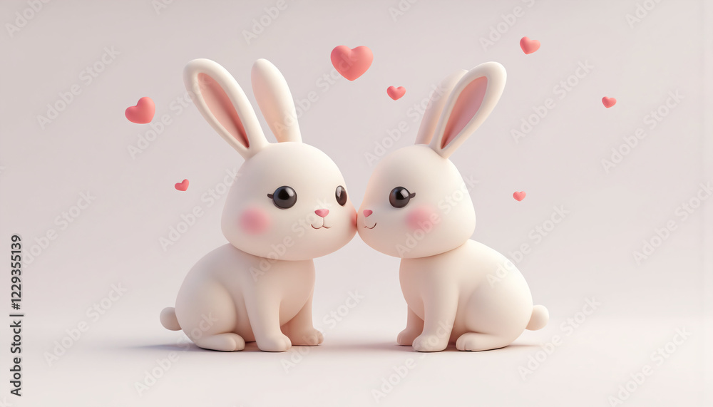 two cute bunny with heart on the background two cute bunny with heart on the background