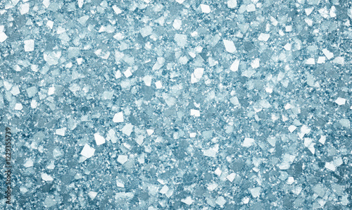 Cool Blue Terrazzo Texture: A mesmerizing close-up of a cool blue terrazzo surface, featuring a captivating array of irregular-shaped chips scattered across its smooth, textured backdrop.