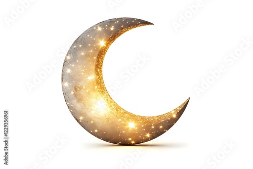 3D Style Crescent Moon Glowing with Shimmering Accents