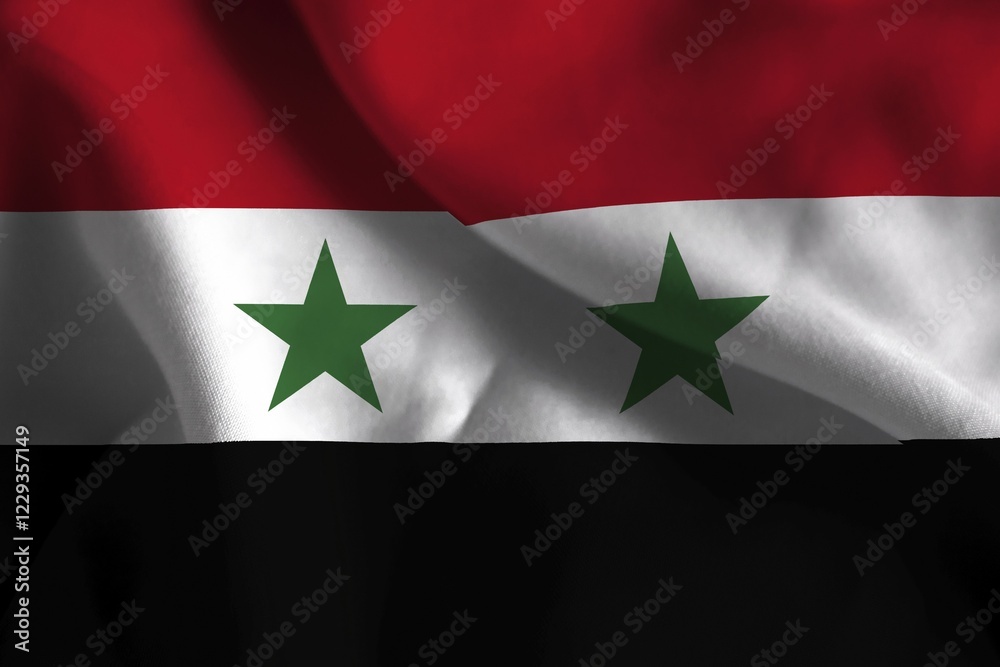 A ruffled fabric flag of Syria A ruffled fabric flag of Syria