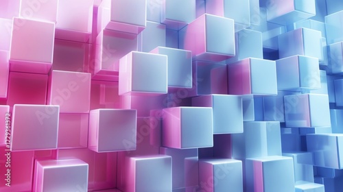 A visually stimulating digital artwork of glowing 3D cubes in pink and blue, ai generated, AI generated