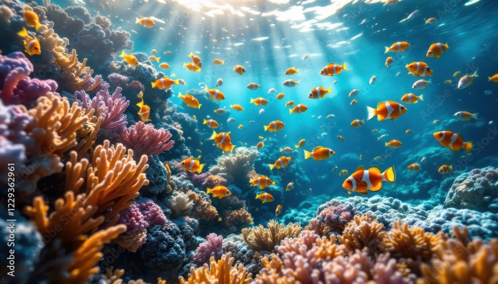 Underwater coral reef with tropical fish, a vibrant sea scene. Underwater coral reef with tropical fish, a vibrant sea scene.