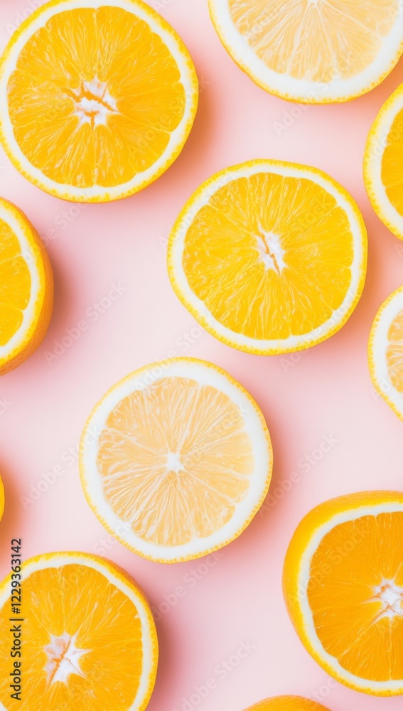 An orange and lemon pattern on the light pink background An orange and lemon pattern on the light pink background