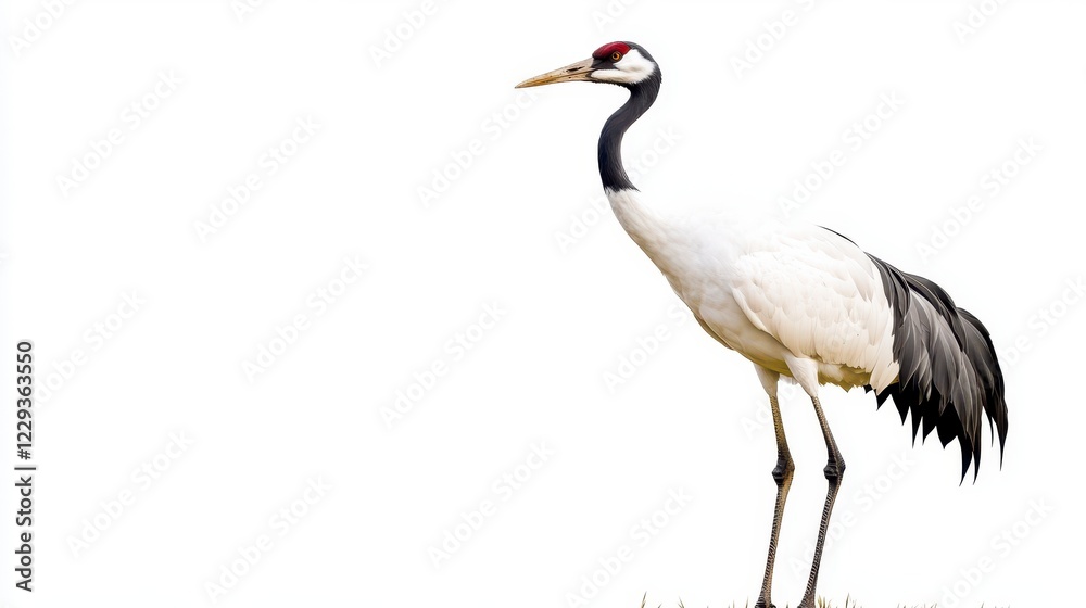 Naklejka premium Elegant Crane Standing Gracefully Against White Background