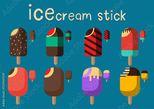 vector illustration, set of colorful ice cream  on a strick in many colors  photo