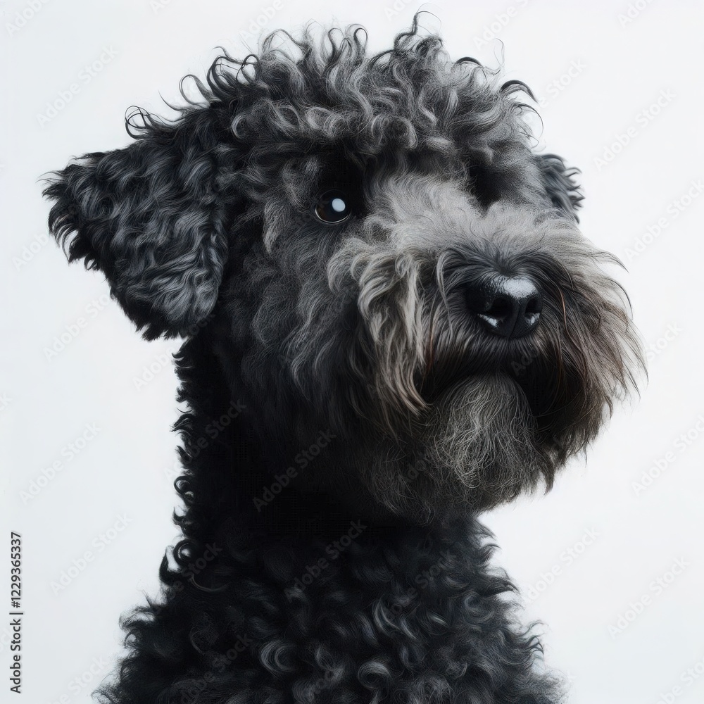 This stunning representation captures the fluffy black dog with its distinctive curly fur and intelligent gaze, evoking warmth and companionship in a serene setting This stunning representation captures the fluffy black dog with its distinctive curly fur and intelligent gaze, evoking warmth and companionship in a serene setting