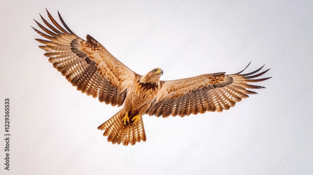 Fototapeta premium Majestic Bald Eagle Soaring Gracefully in Open Blue Sky