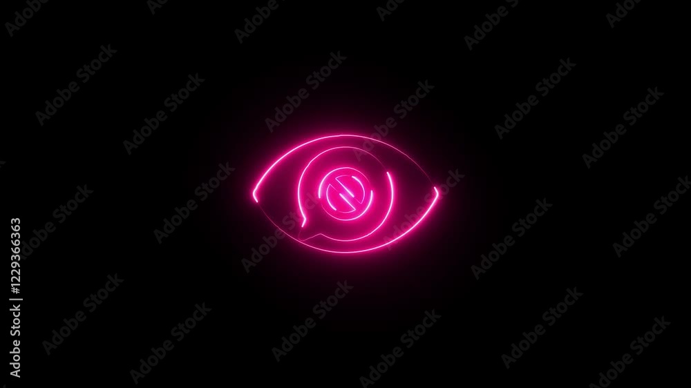 Neon eye icon animation on black back ground . Neon eye icon animation on black back ground .