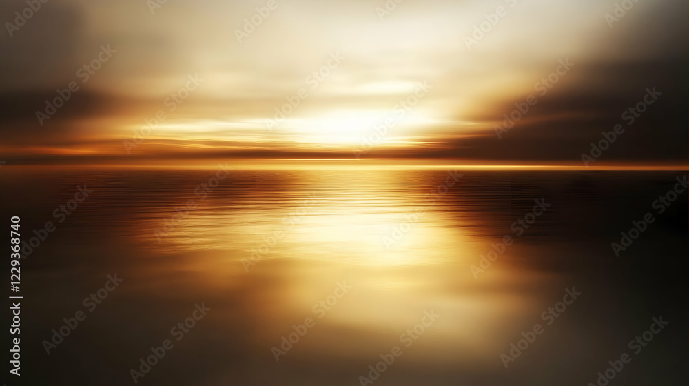 Obraz premium Golden sunset ocean reflection, calm waters, dramatic clouds, tranquil scene, background design