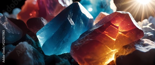 A mesmerizing close up of brightly colored salt crystals shimmering in the sunlight