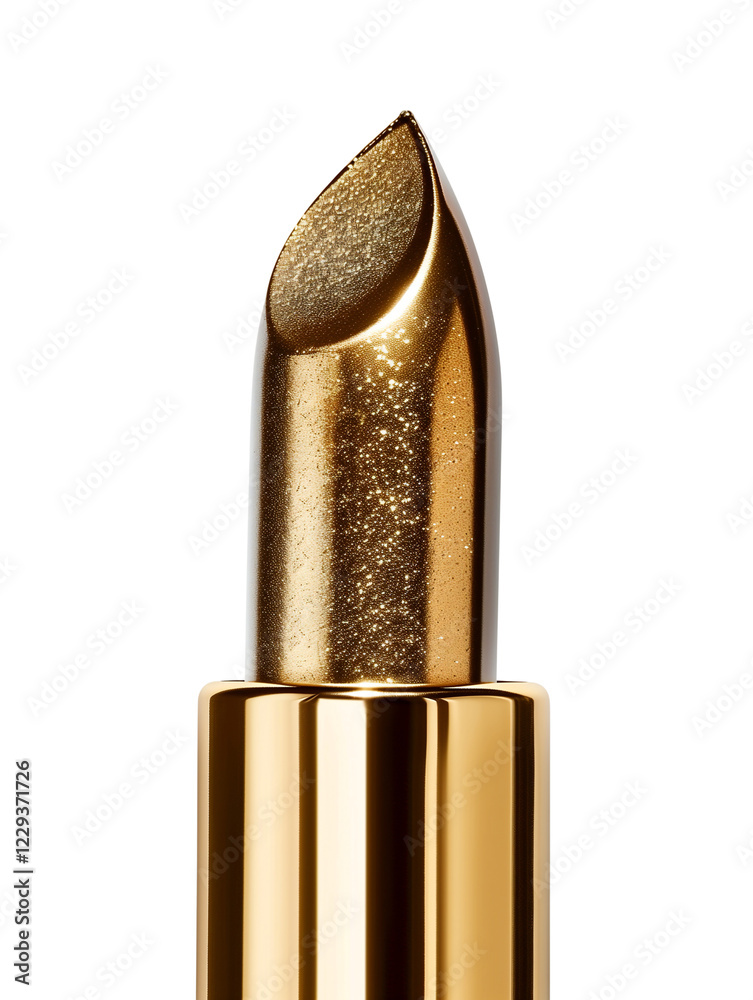 Golden Metallic Lipstick with Glitter Finish on a Luxurious Tube Golden Metallic Lipstick with Glitter Finish on a Luxurious Tube