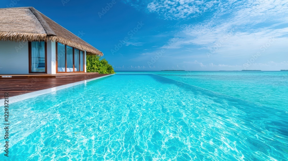 Fototapeta premium Luxury Infinity Pool Underwater shot of an infinity pool, with a view of the ocean floor below