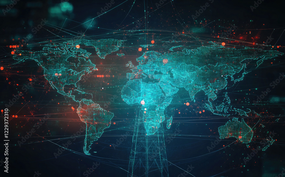Global Energy Network Concept with Power Lines and World Map Global Energy Network Concept with Power Lines and World Map