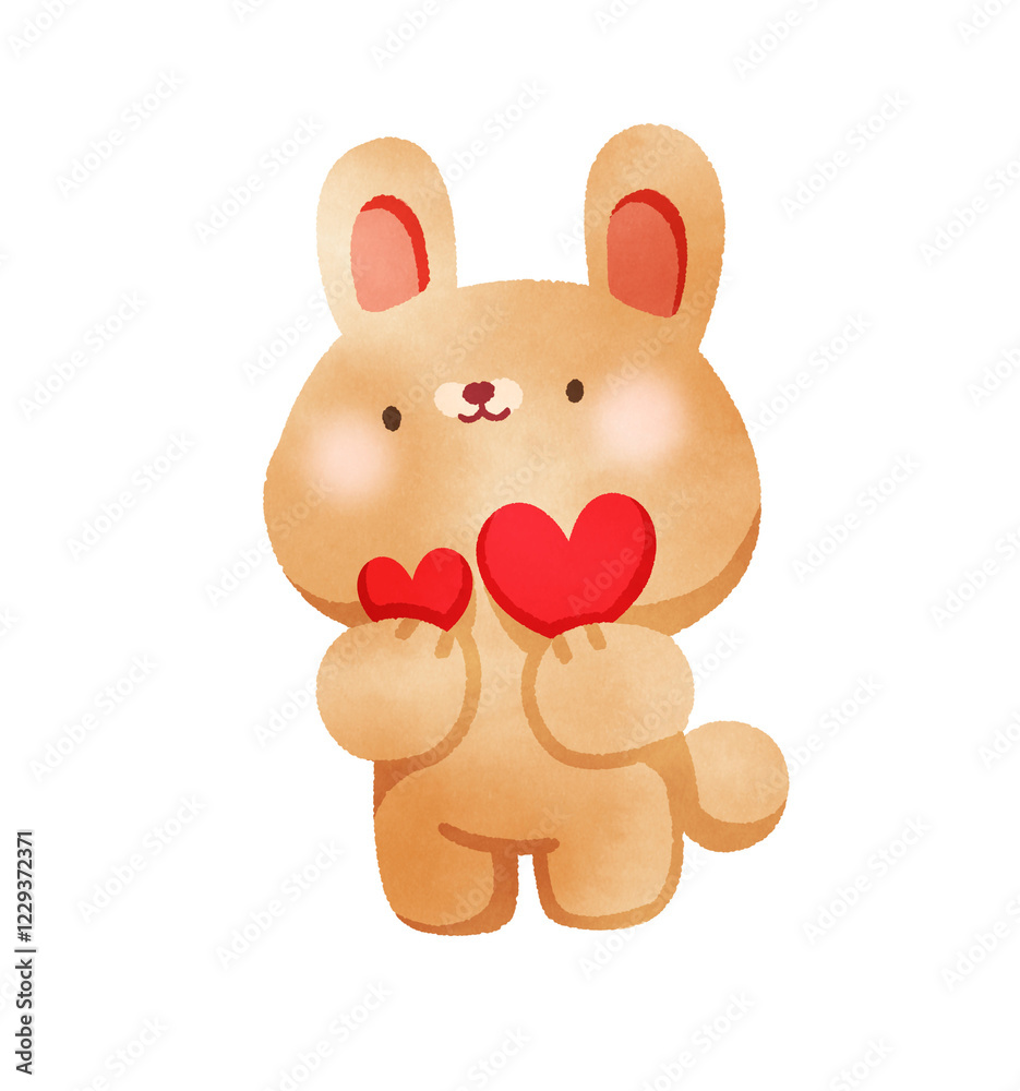 Fototapeta premium Happy brown rabbit with valentines day