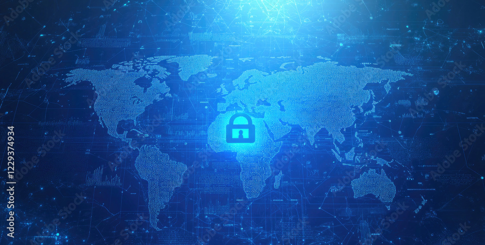 Global Cybersecurity Network with Digital Locks and Data Connections Global Cybersecurity Network with Digital Locks and Data Connections